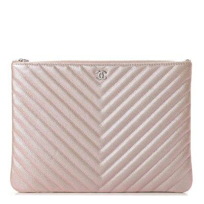Chanel Iridescent Caviar Chevron Quilted Medium Cosmetic Case Light Gold 1 of 8