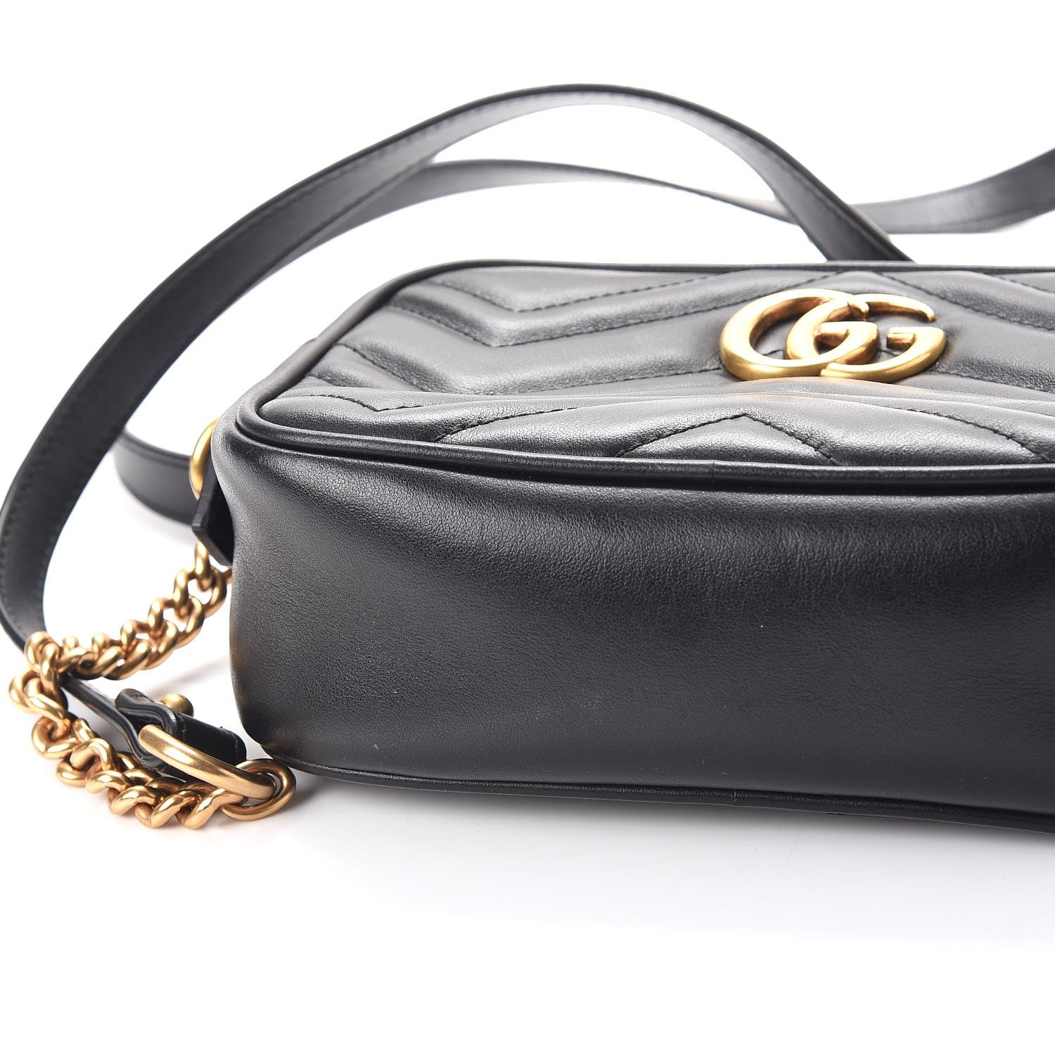 Gucci Calfskin Matelasse Mini GG Marmont Chain Shoulder Bag Black 9 of 10