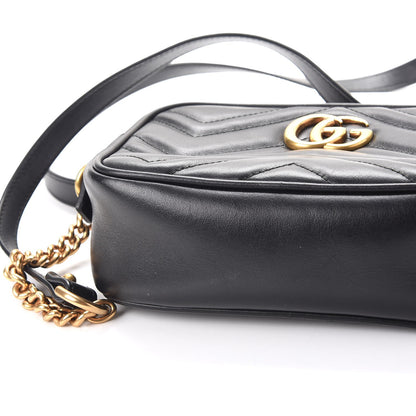 Gucci Calfskin Matelasse Mini GG Marmont Chain Shoulder Bag Black 9 of 10