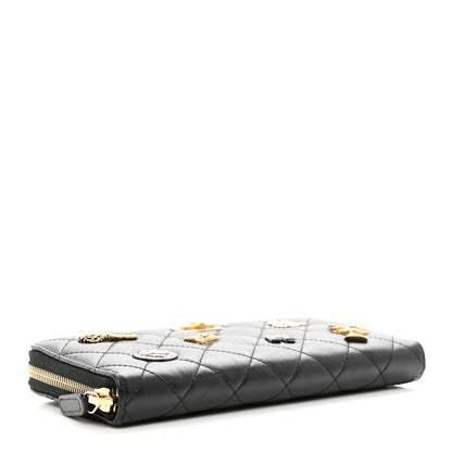 Chanel Aged Calfskin Quilted Lucky Charms 2.55 Reissue Zip Around Wallet Black 4 of 9