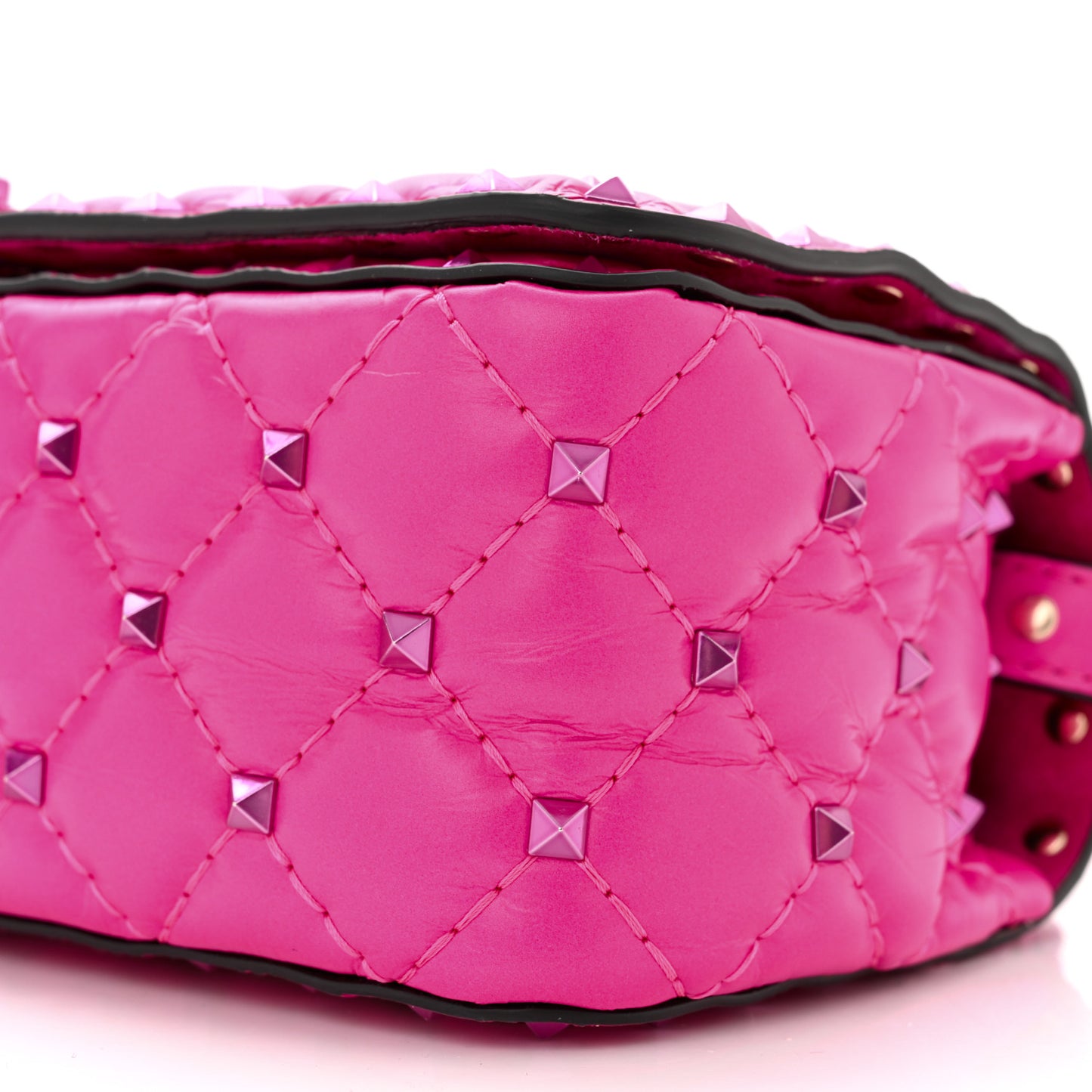 Calfskin Lacquer Monochrome Small Rockstud Spike Convertible Shoulder Bag Pink PP