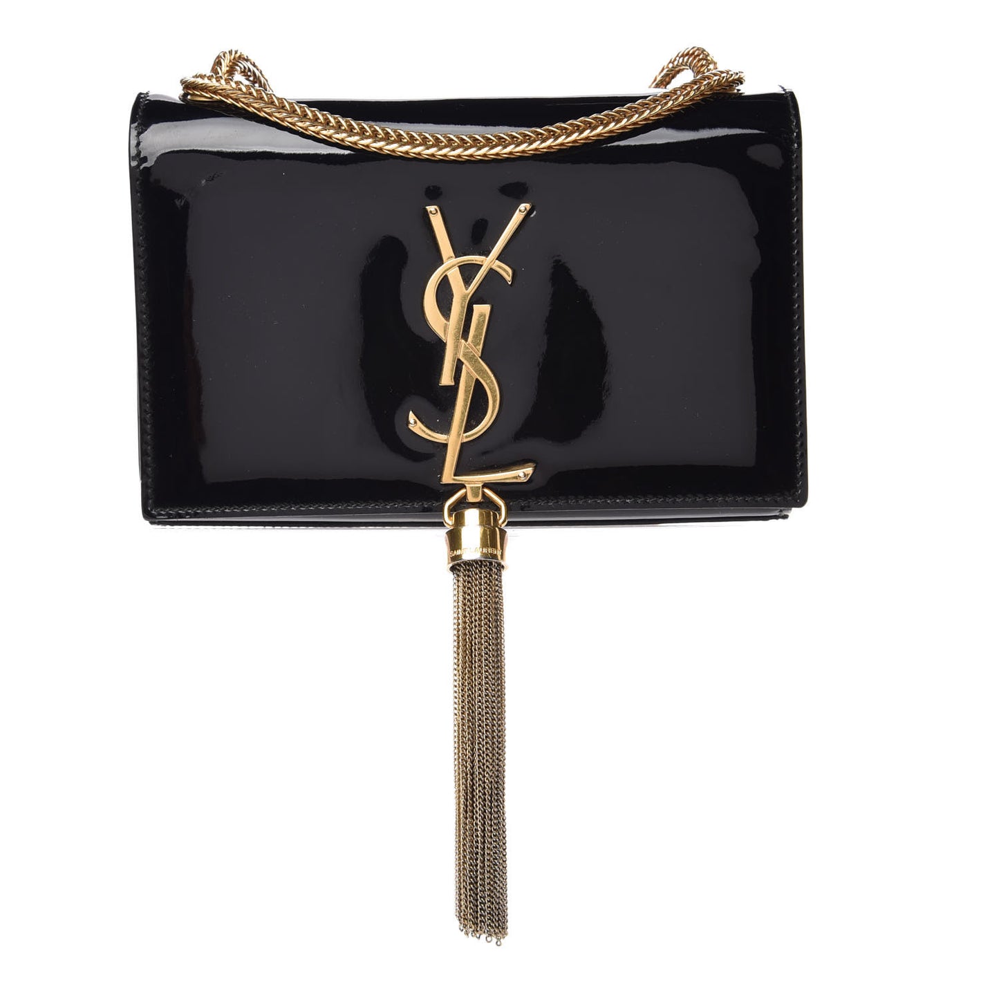 Patent Small Classic Monogram Kate Tassel Satchel Black