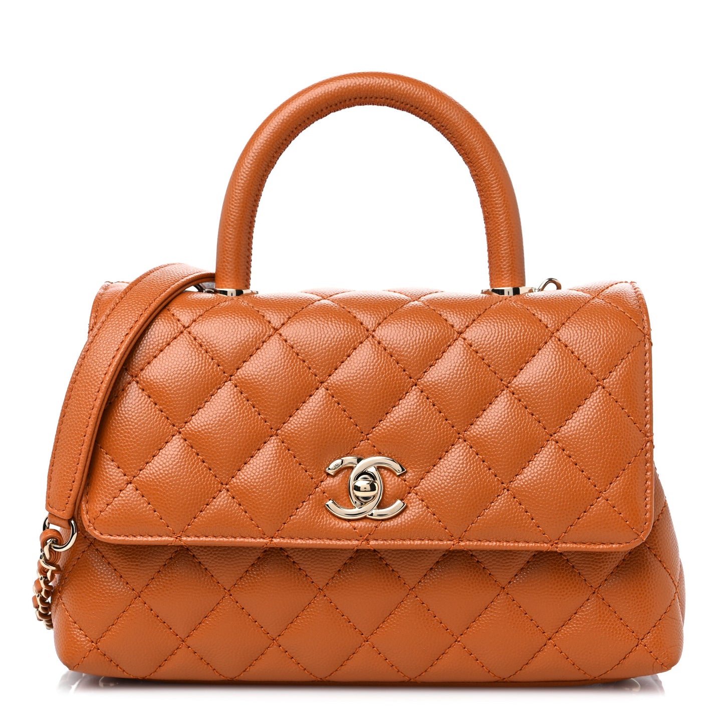 Caviar Quilted Mini Coco Handle Flap Light Brown