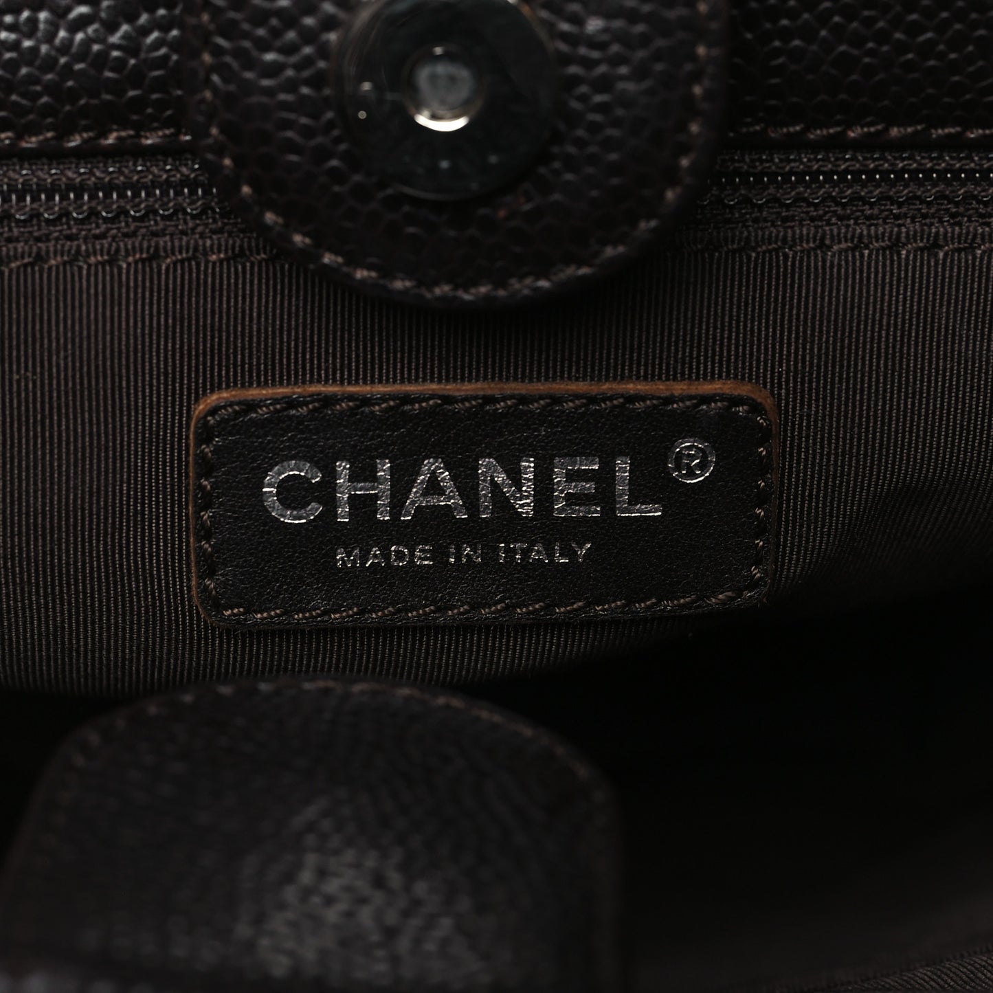 Caviar Quilted Petit Shopping Tote PST Dark Brown