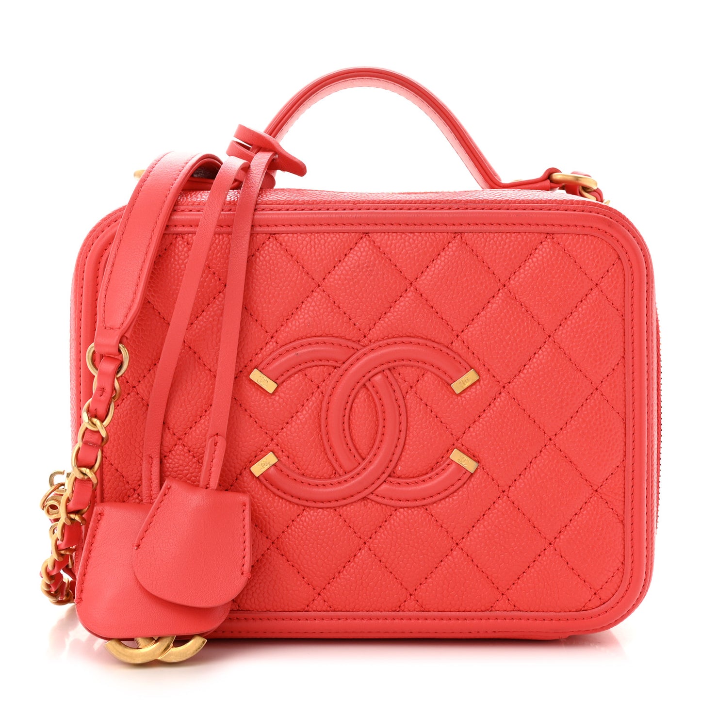 Caviar Quilted Medium CC Filigree Vanity Case Red