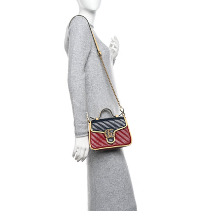 Gucci Azalea Calfskin Matelasse Diagonal Mini Torchon GG Marmont Top Handle Shoulder Bag Blue Agata New Cherry Red Butter 2 of 15