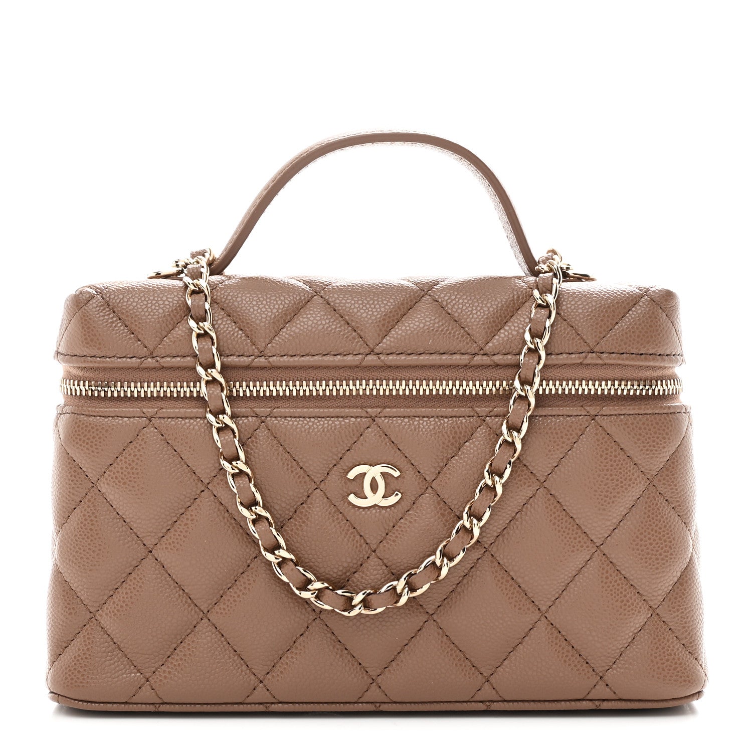 Chanel Caviar Quilted Top Handle Slim Vanity With Chain Dark Beige 1 of 11