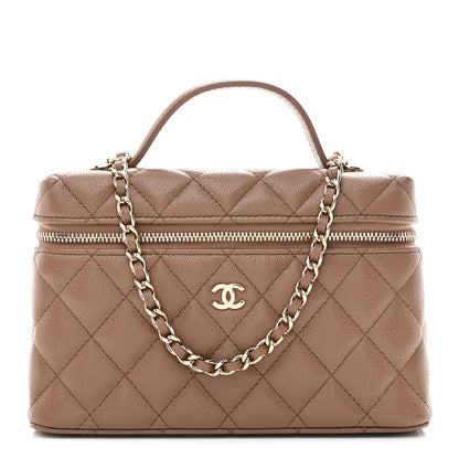 Chanel Caviar Quilted Top Handle Slim Vanity With Chain Dark Beige 1 of 11