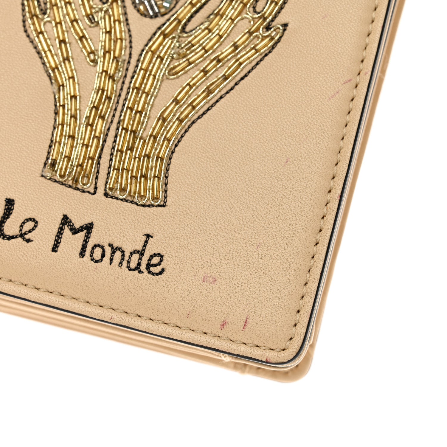 Christian Dior Lambskin Embroidered Le Monde Tarot Pouch Clutch Beige 7 of 7