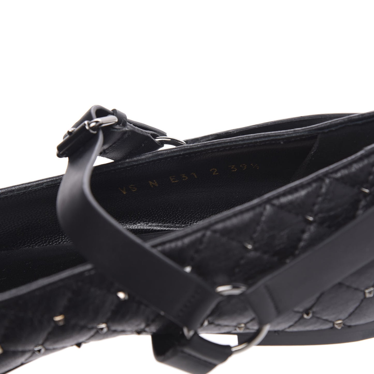 Crackled Lambskin Rockstud Spike Captoe Ballerina Flats 39.5 Black
