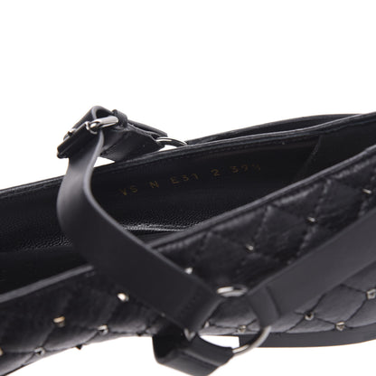 Valentino Garavani Crackled Lambskin Rockstud Spike Captoe Ballerina Flats 39.5 Black 8 of 10
