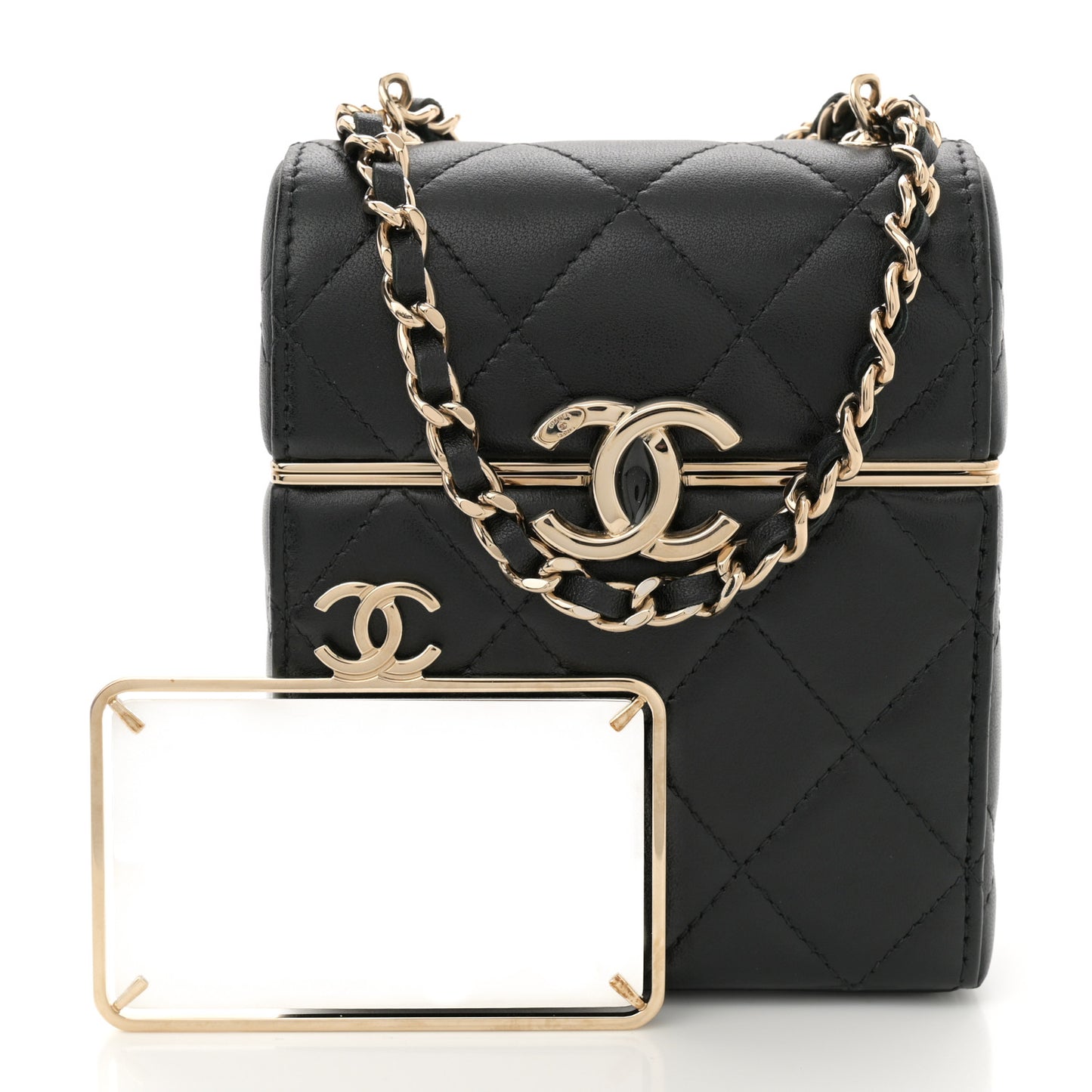 Lambskin Quilted Small Box With Chain Black
