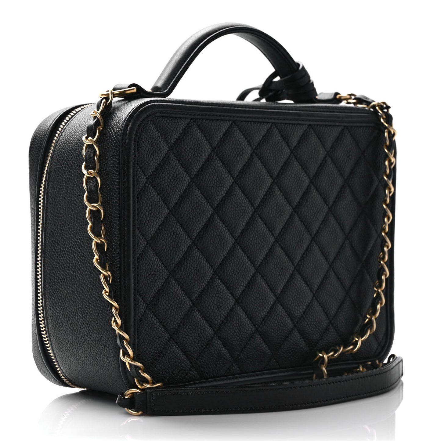 Caviar Quilted Large CC Filigree Vanity Case Black
