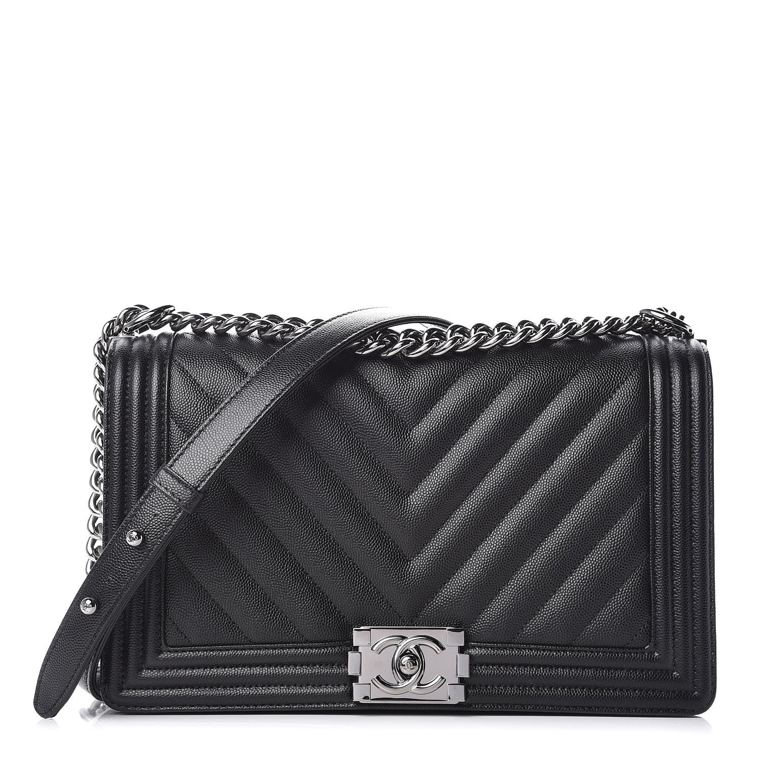 Chanel Caviar Chevron Quilted New Medium Boy Flap Black 1 of 10