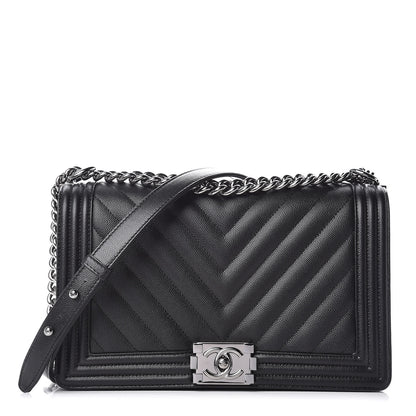 Chanel Caviar Chevron Quilted New Medium Boy Flap Black 1 of 10