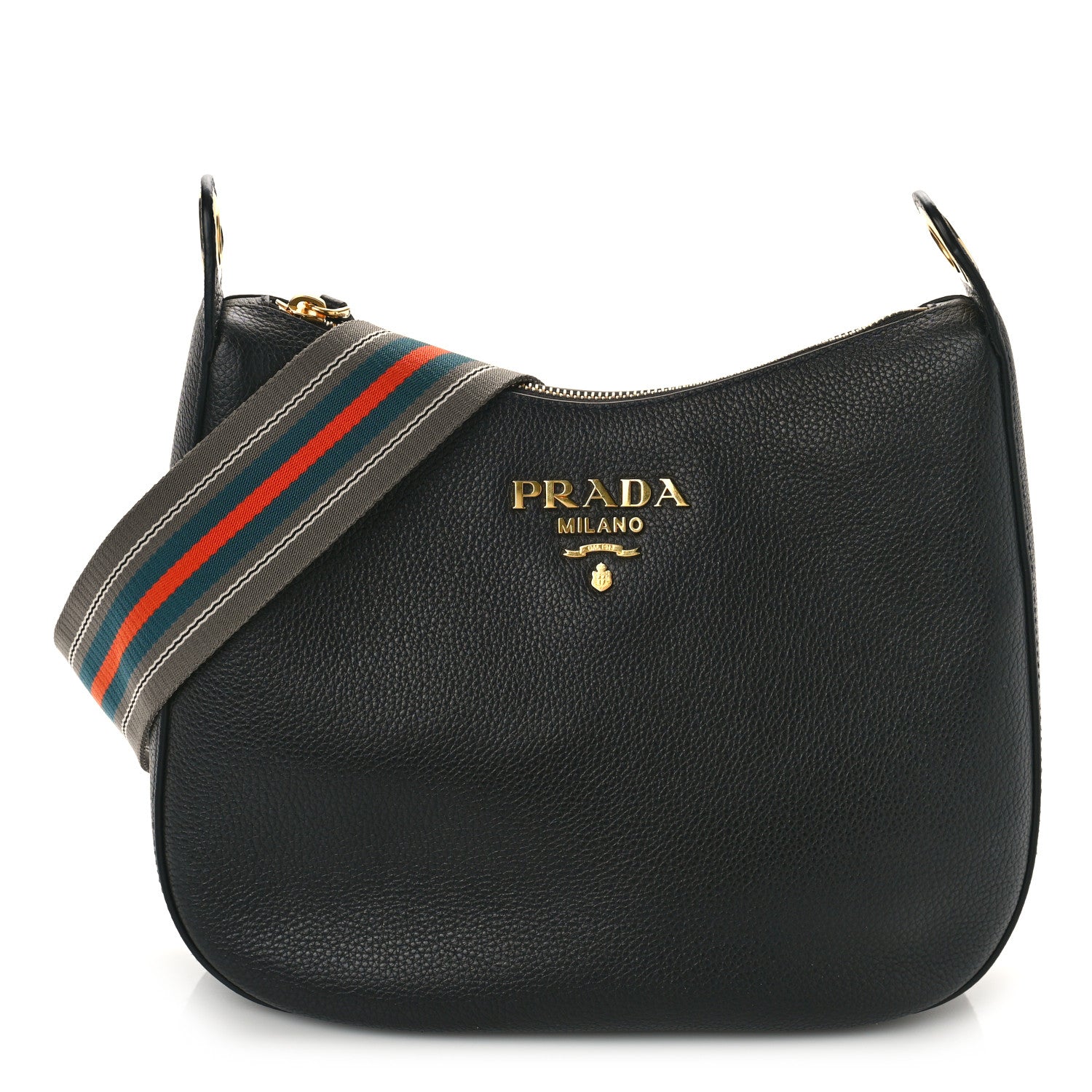 Prada Vitello Daino Zippered Messenger Hobo Black 1 of 8