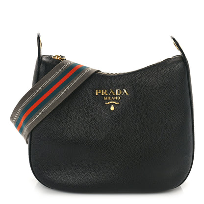 Prada Vitello Daino Zippered Messenger Hobo Black 1 of 8