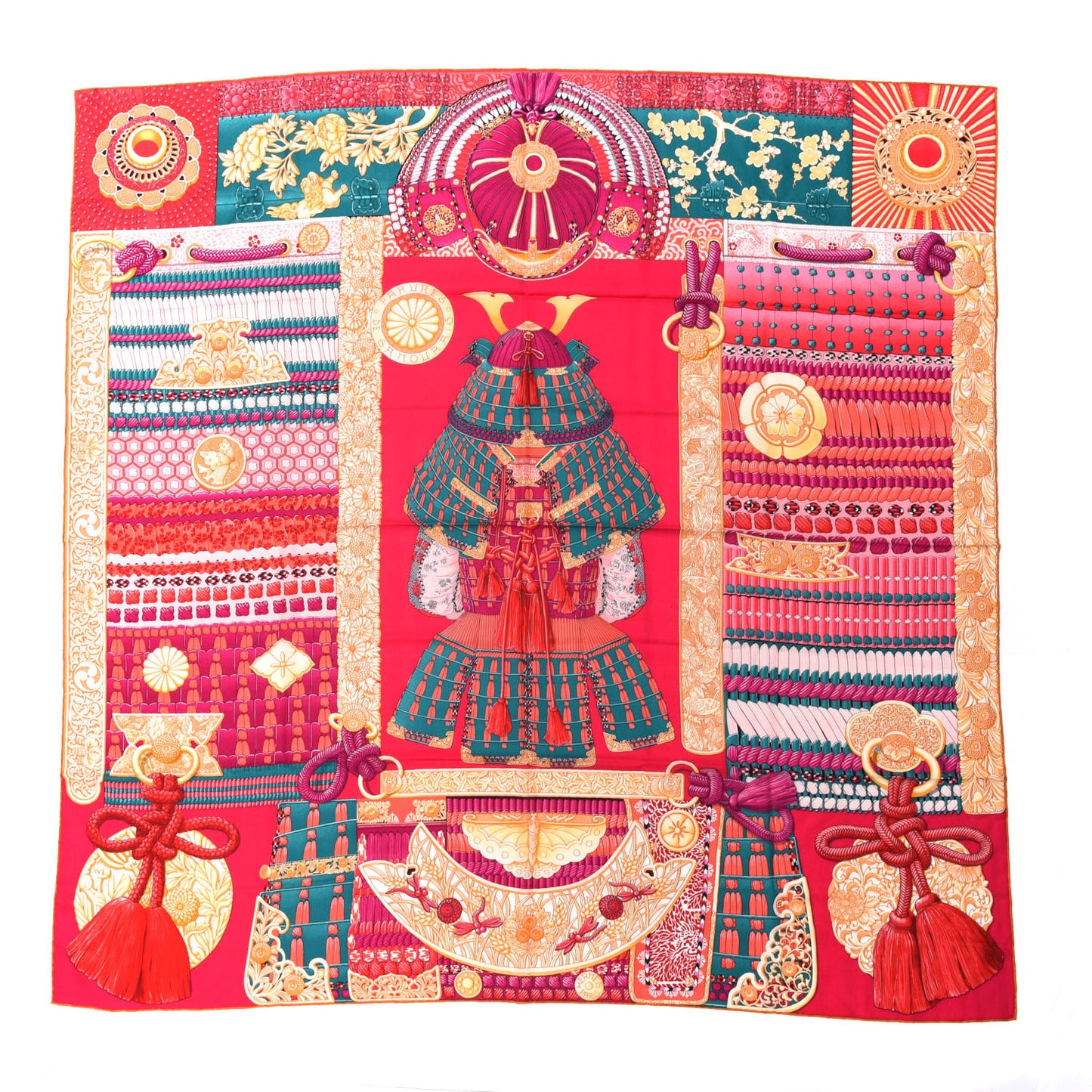 Cashmere Silk Parures De Samourais Shawl 140 Rose Indien Vert Corail