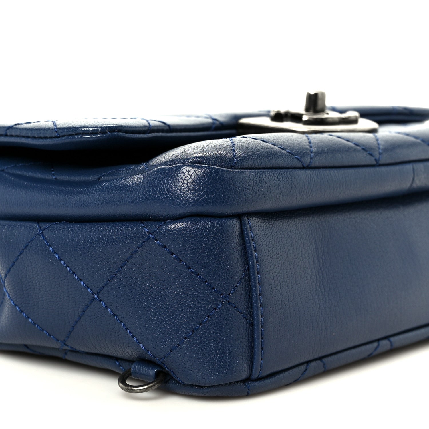 Chanel Shiny Goatskin Quilted Small Double Carry Waist Chain Flap Blue 9 of 10