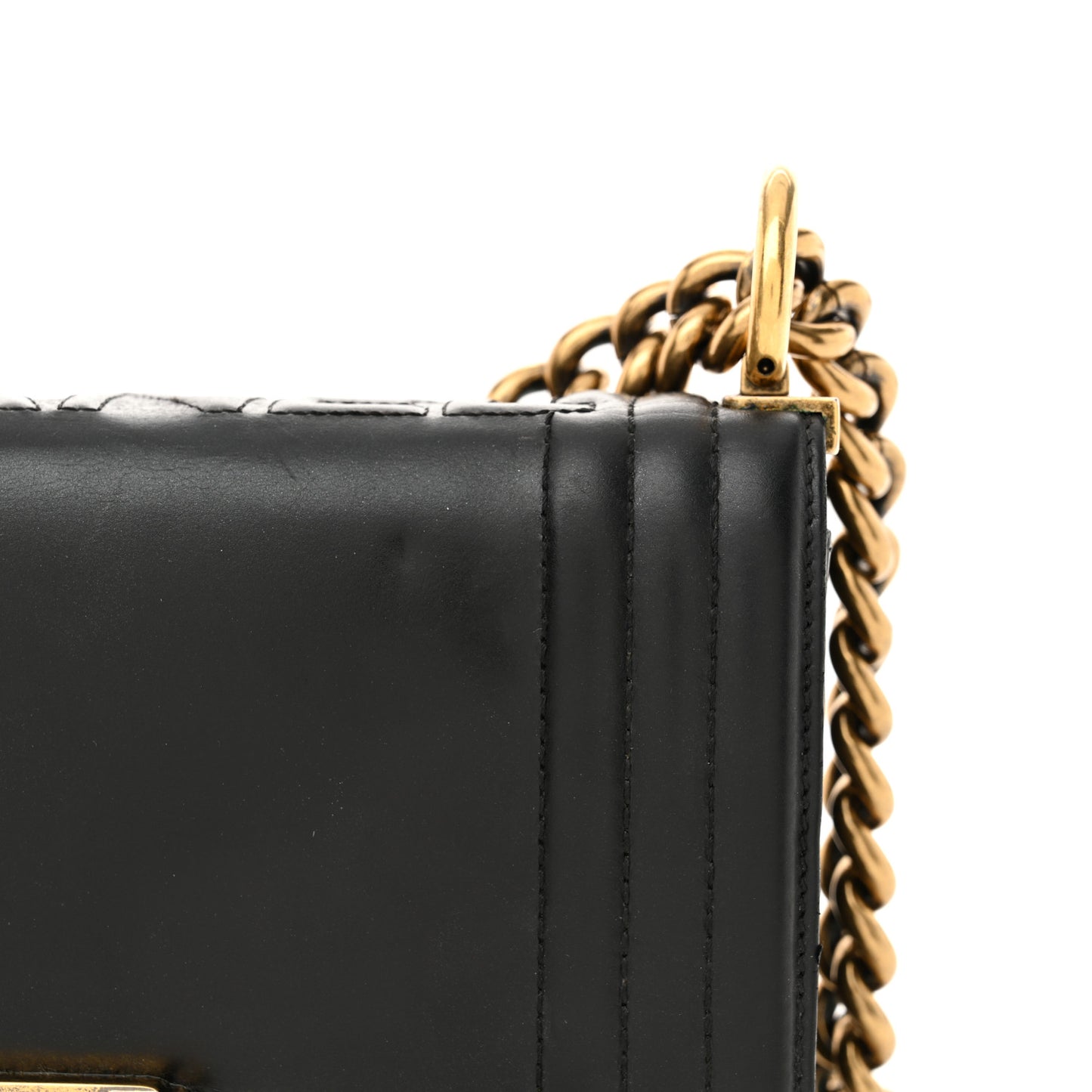 Glazed Calfskin Small Boy Flap Black