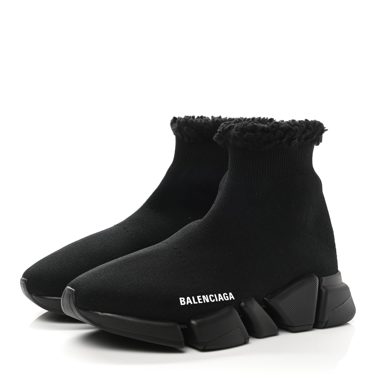 Balenciaga Technical 3D Recycled Knit Faux Fur Womens Speed 2.0 Sneakers 37 Black 3 of 7