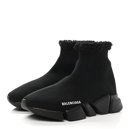 Balenciaga Technical 3D Recycled Knit Faux Fur Womens Speed 2.0 Sneakers 37 Black 3 of 7