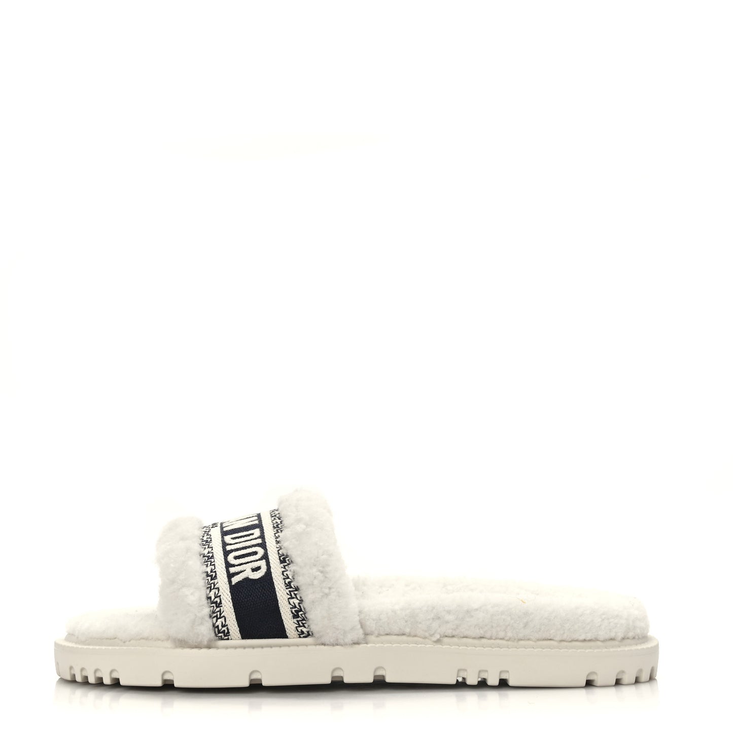 Shearling Canvas Embroidered Dway 10mm Slide Sandals 40 Natural Deep Blue