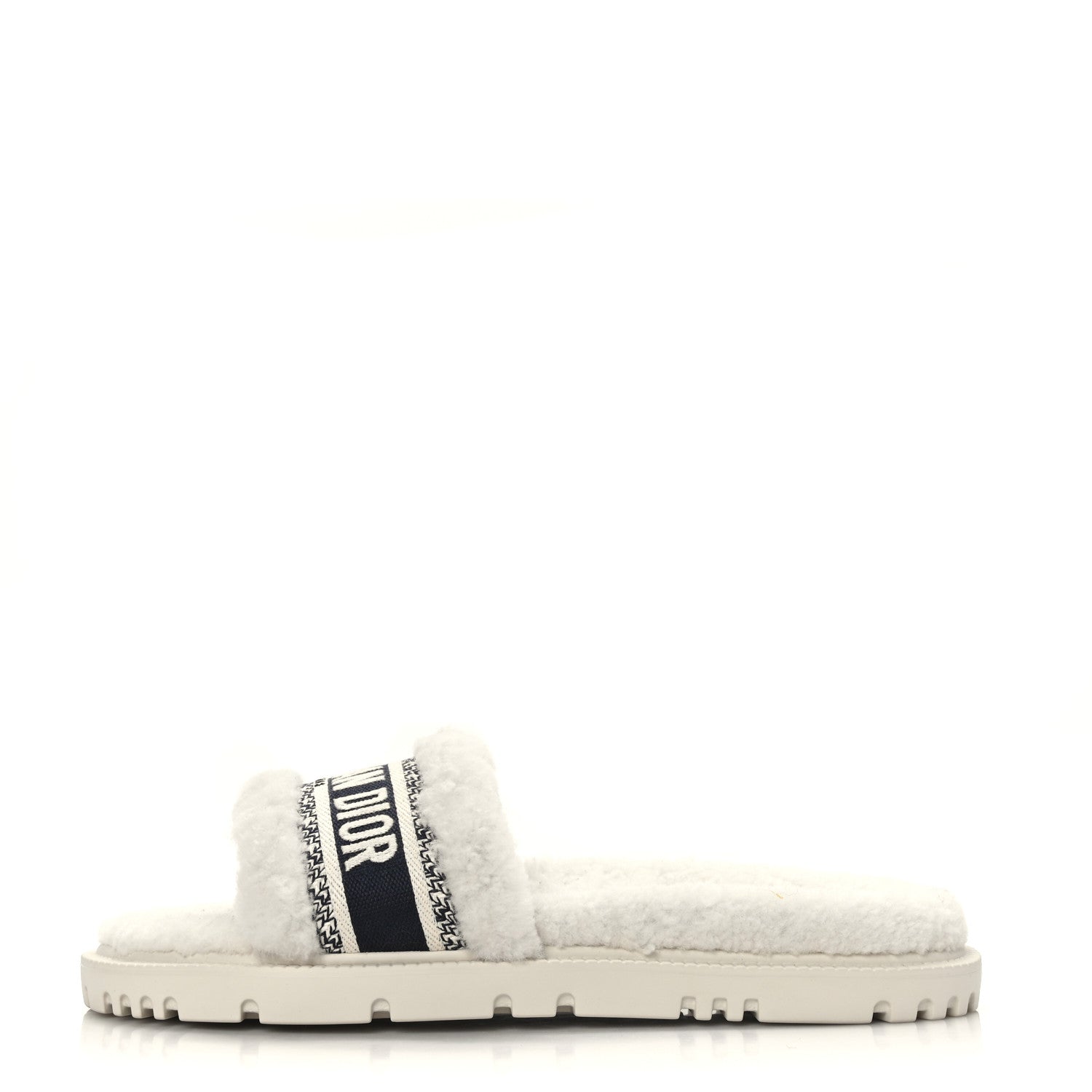 Christian Dior Shearling Canvas Embroidered Dway 10mm Slide Sandals 40 Natural Deep Blue 1 of 7