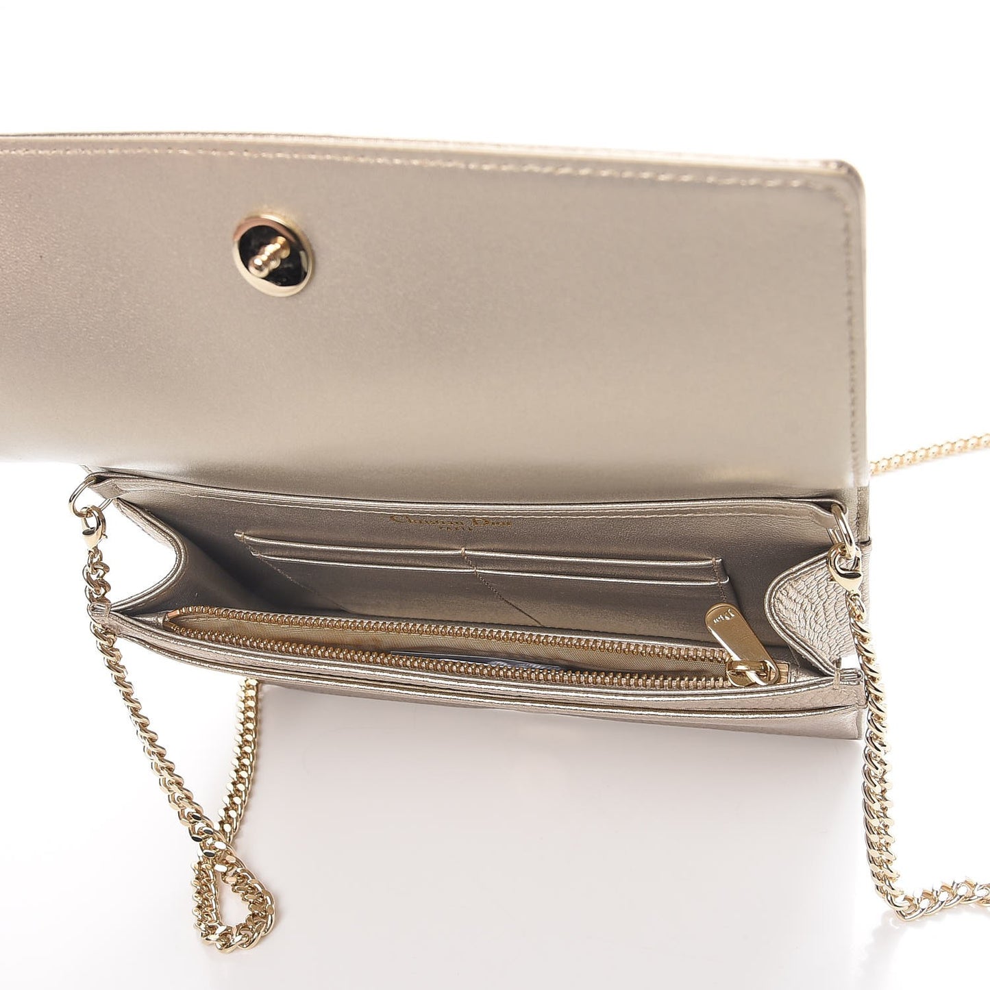 Metallic Grained Calfskin Diorama Wallet on Chain Pouch Light Gold