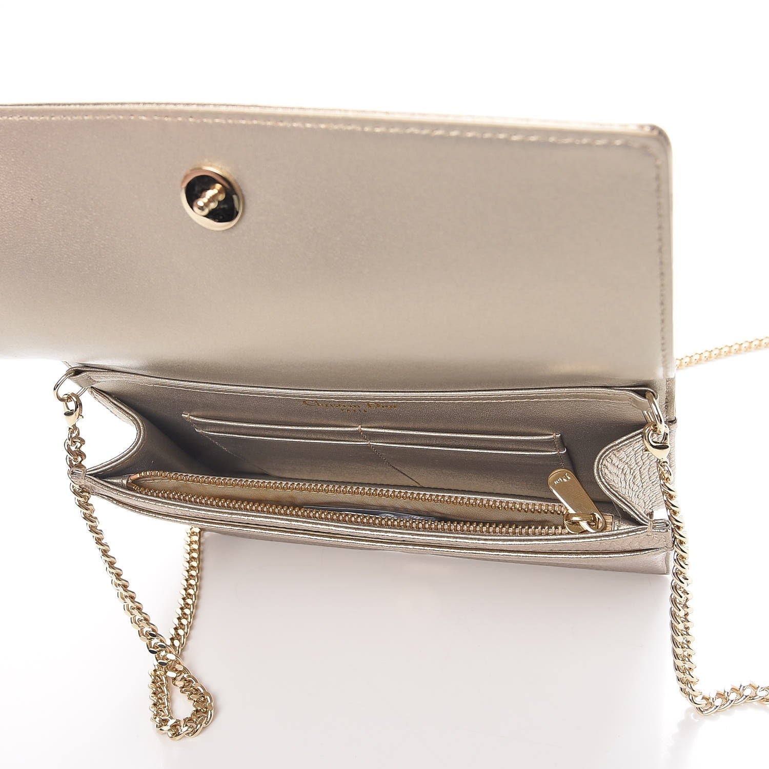 Christian Dior Metallic Grained Calfskin Diorama Wallet on Chain Pouch Light Gold 5 of 10