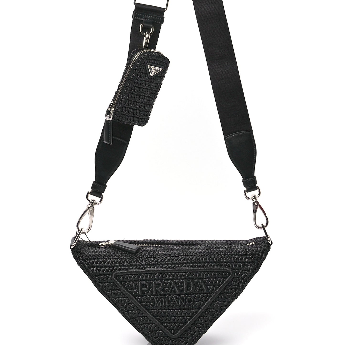Yarn Raffia Effect Crochet Triangle Shoulder Bag Black