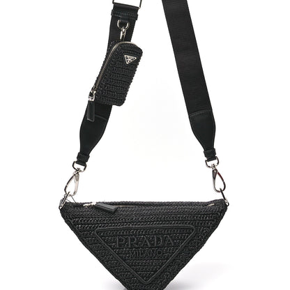Prada Yarn Raffia Effect Crochet Triangle Shoulder Bag Black 10 of 12