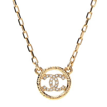 Chanel Crystal Metal CC Round Pendant Necklace Gold 4 of 7