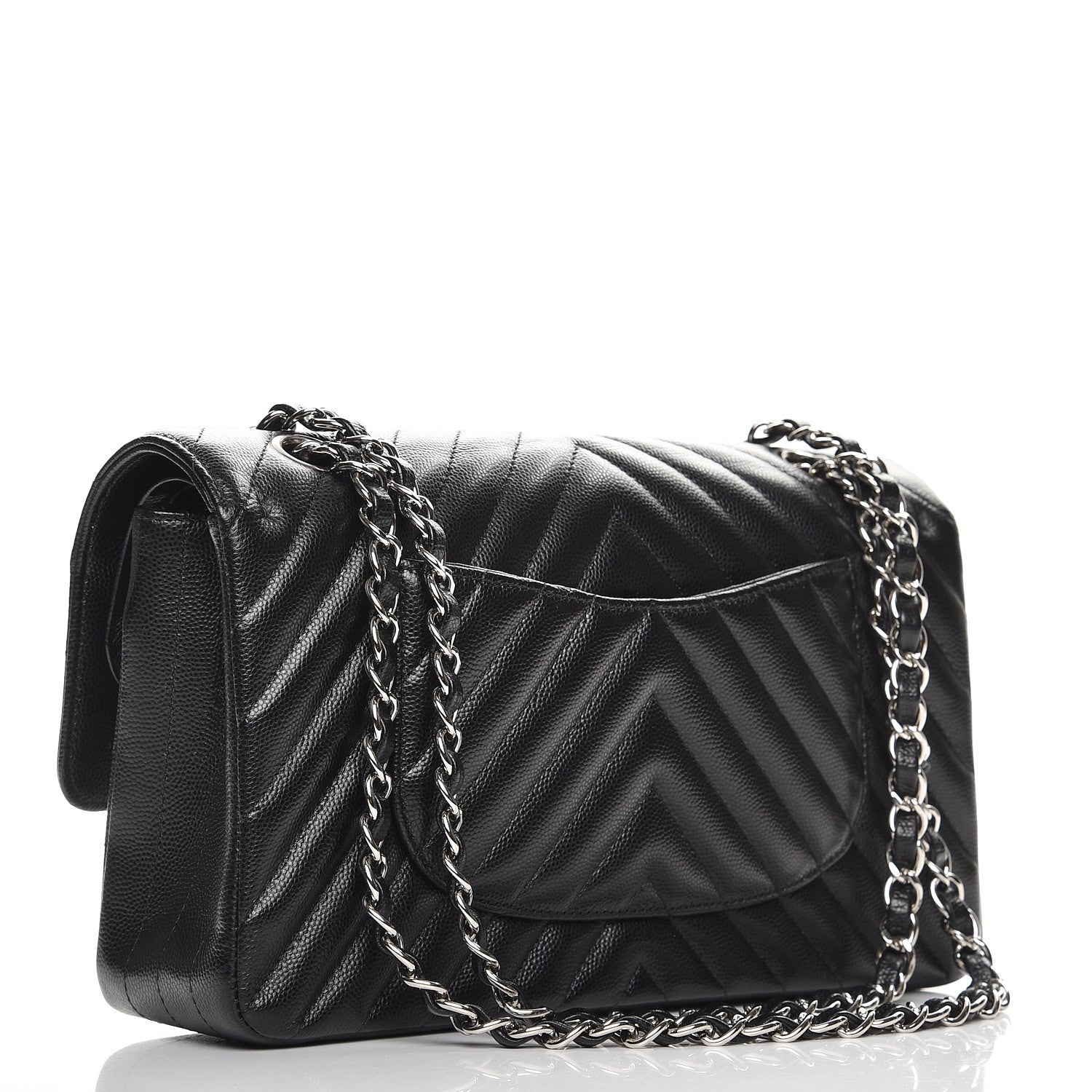 Chanel Caviar Chevron Quilted Medium Double Flap Black 4 of 10