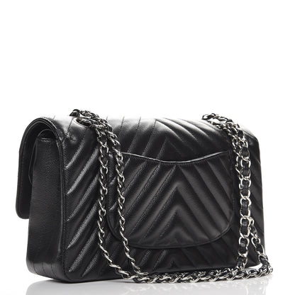 Chanel Caviar Chevron Quilted Medium Double Flap Black 4 of 10