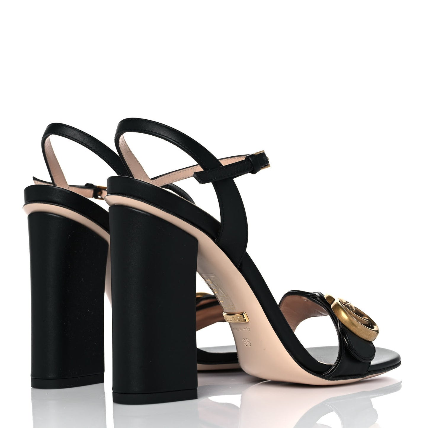 Lifford Calfskin GG Marmont Ankle Wrap 105mm Sandals 36 Black