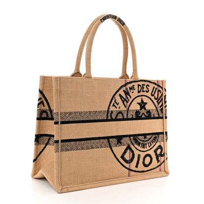 Christian Dior Canvas Jute Embroidered Medium Book Tote Black Beige 3 of 10
