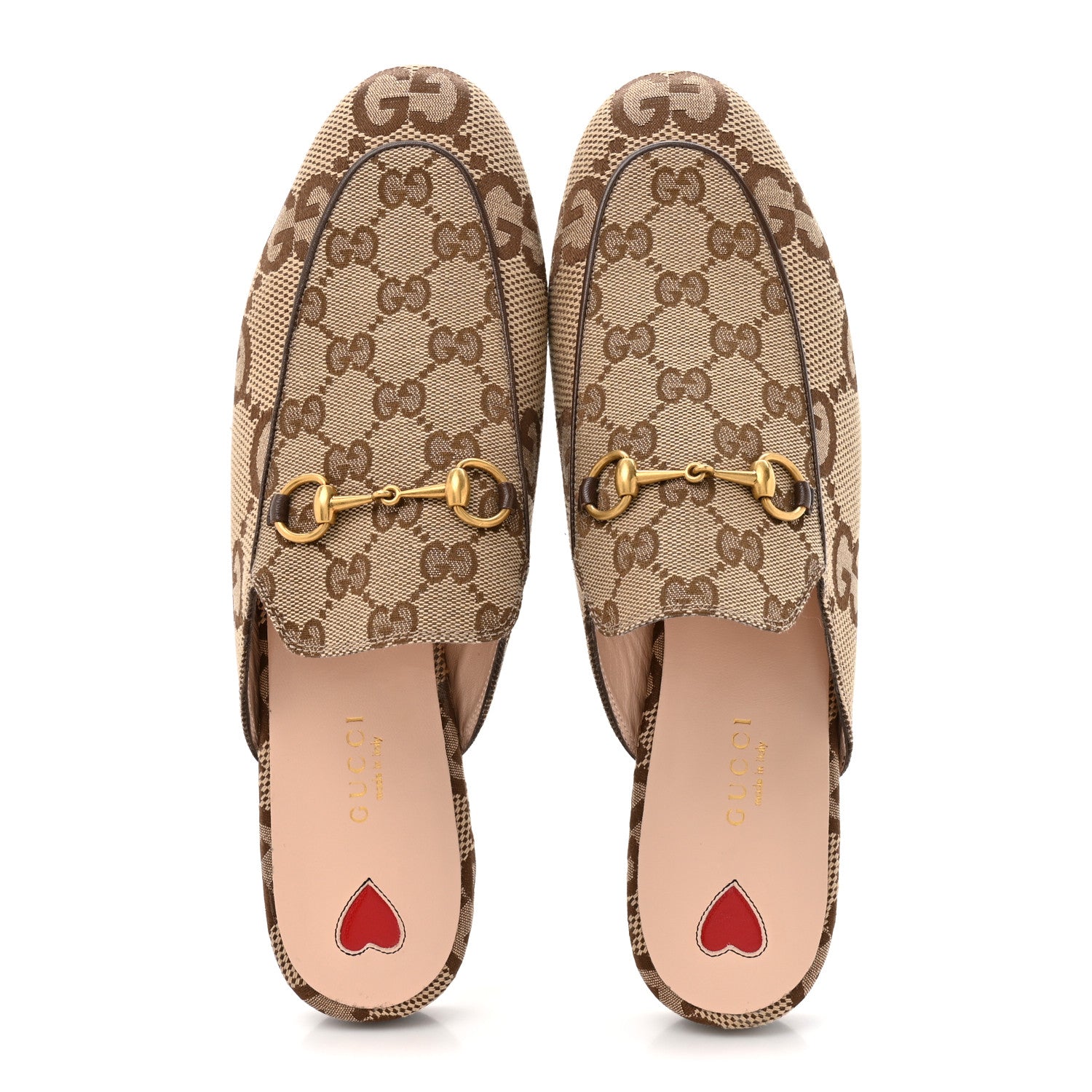 Gucci Monogram Jumbo GG Malaga Kid Womens Princetown Slippers 40.5 Camel Ebony New Acero Beige 2 of 8