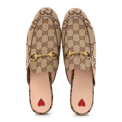 Gucci Monogram Jumbo GG Malaga Kid Womens Princetown Slippers 40.5 Camel Ebony New Acero Beige 2 of 8