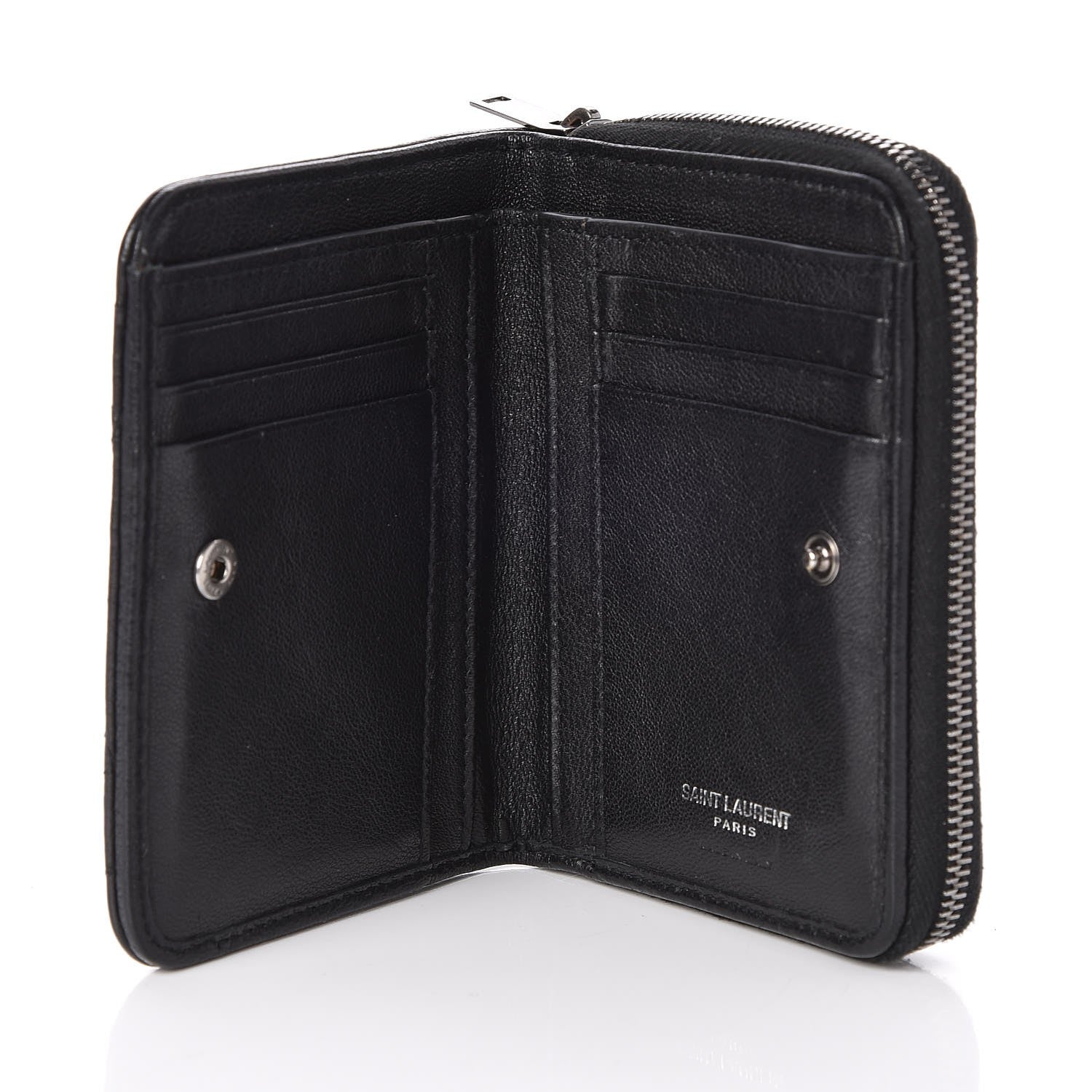 Saint Laurent Lambskin Matelasse Chevron Monogram Compact Wallet Black 5 of 7