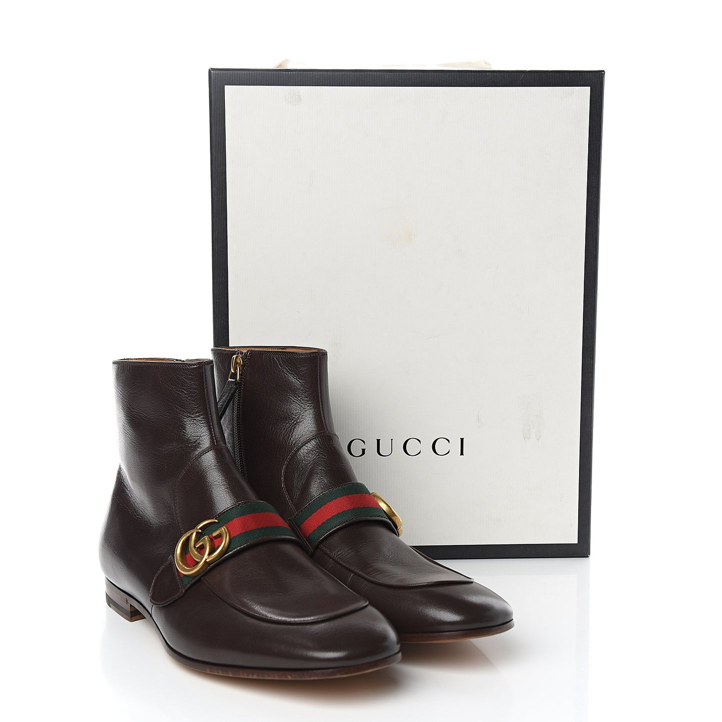 Goatskin Web Mens GG Ankle Boots 8.5 Cocoa