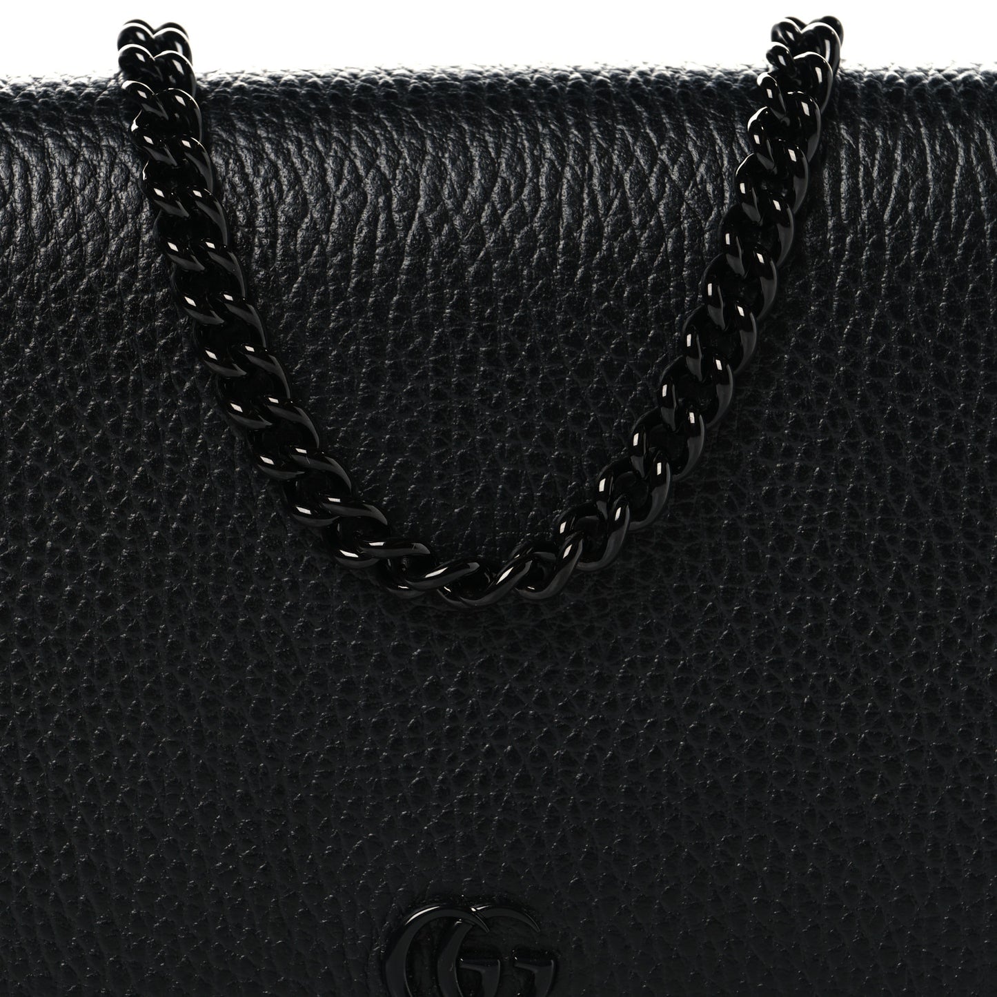 Dollar Calfskin Enamel Monochrome Mini GG Marmont Chain Wallet Black