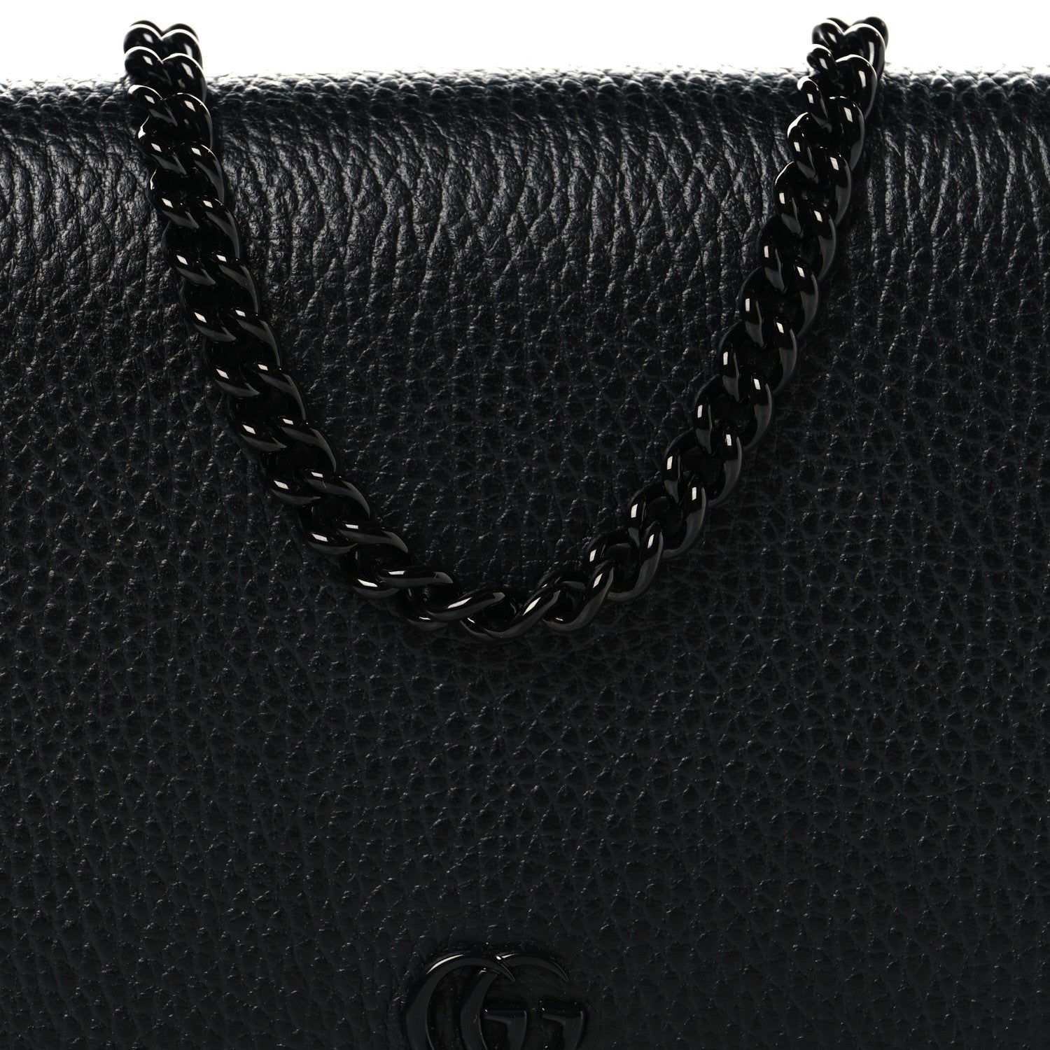 Gucci Dollar Calfskin Enamel Monochrome Mini GG Marmont Chain Wallet Black 7 of 9