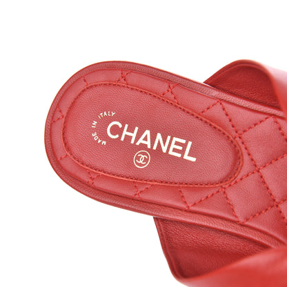 Chanel Lambskin Pearl Bow CC Flat Sandals 37 Red 6 of 10