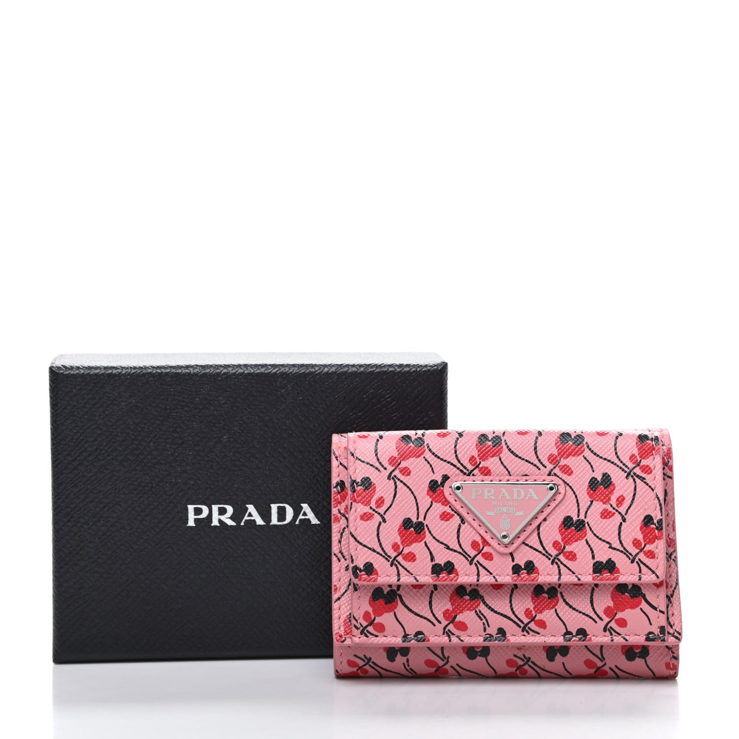 Saffiano Small Ramage Tri-Fold Wallet Petalo Rosso