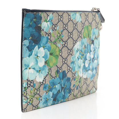 Gucci GG Supreme Monogram Blooms Small Zip Wristlet Pouch Beige Blue Black 3 of 12
