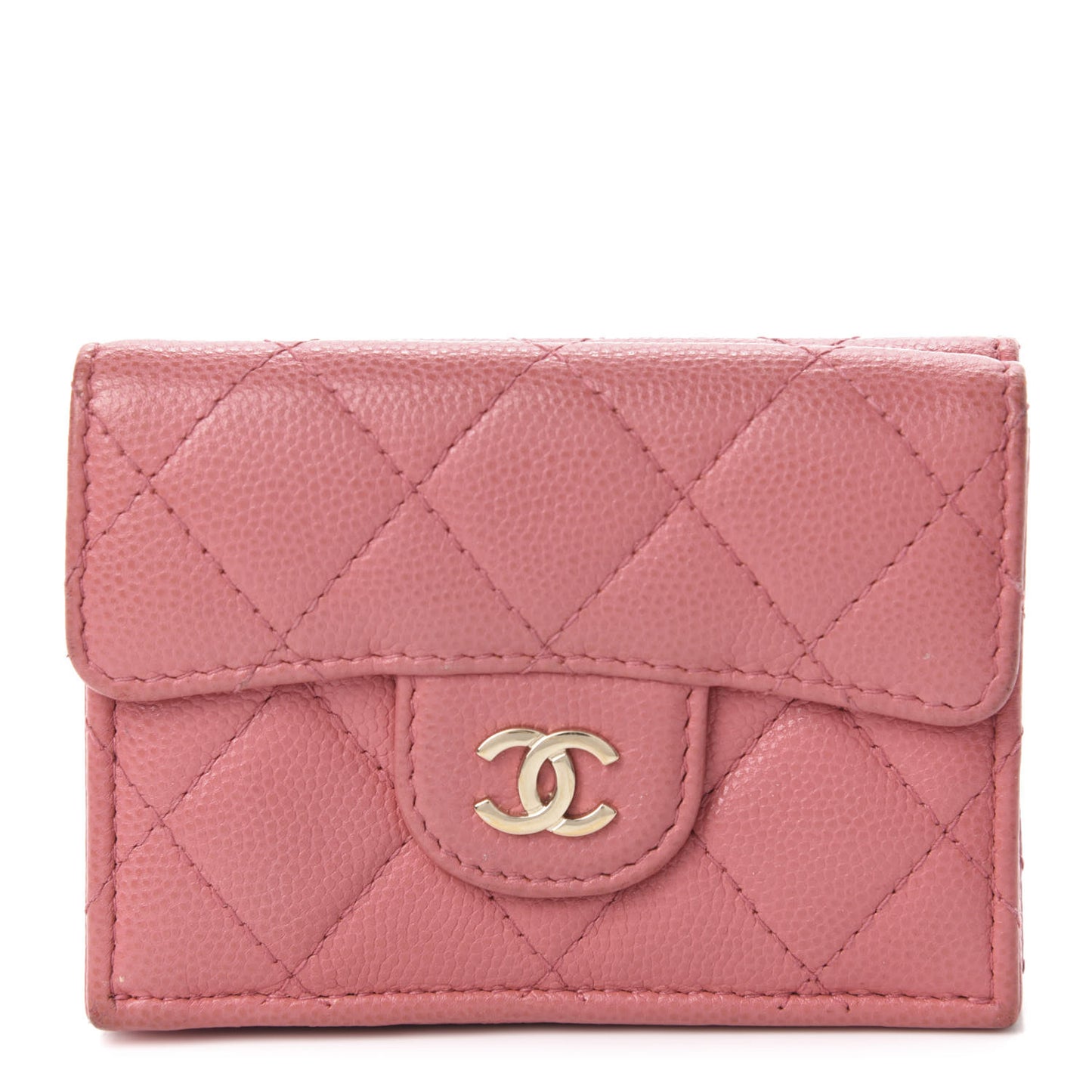 Caviar Quilted Double Flap Wallet Pink　