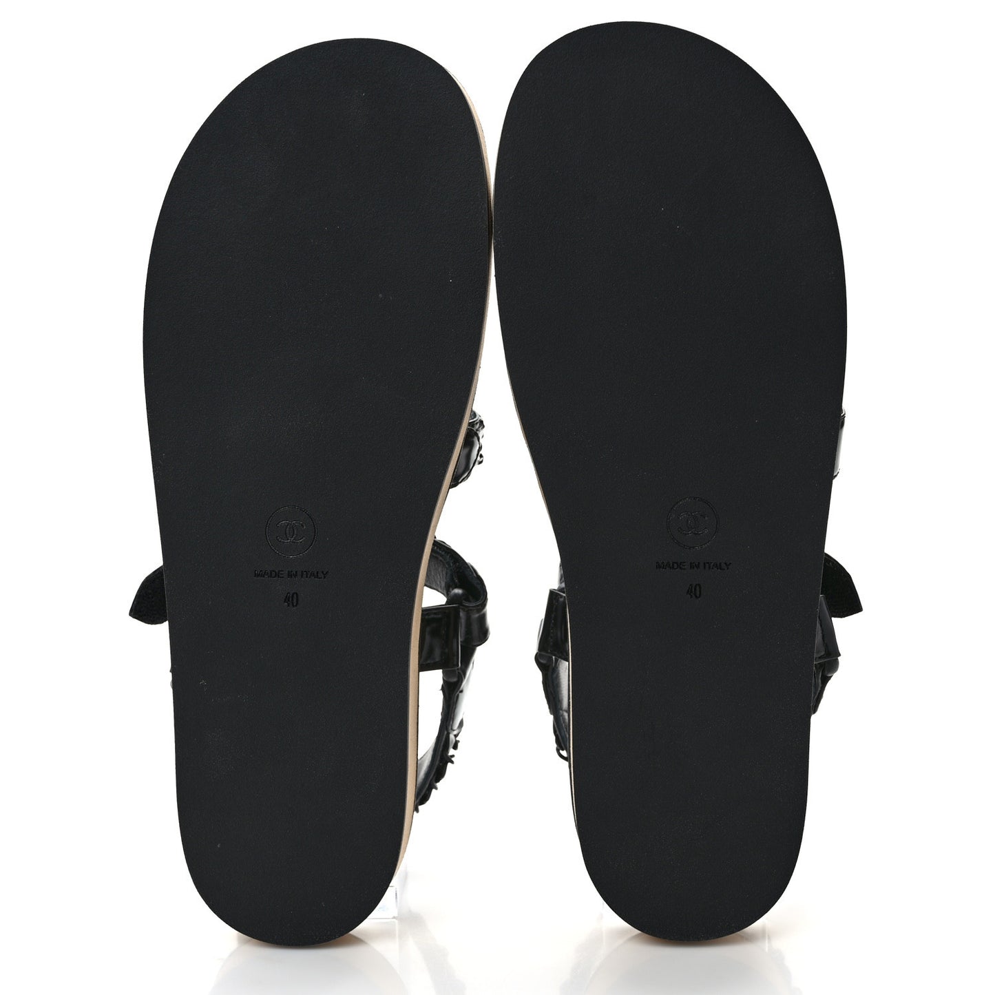 Laminated Goatskin Chain Sandals 40 Black