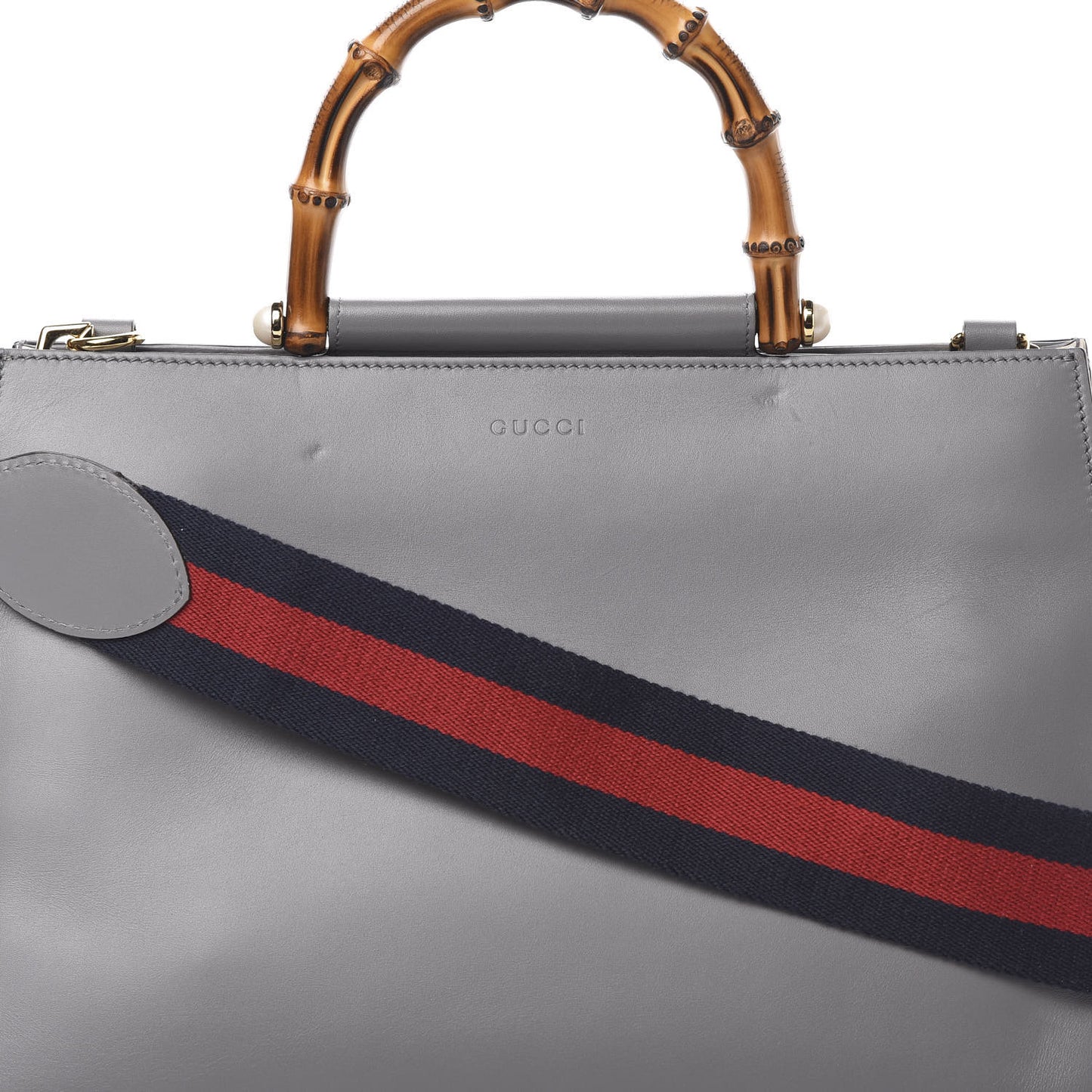 Nappa Bamboo Web Medium Nymphaea Top Handle Bag Deep Grey Mystic White