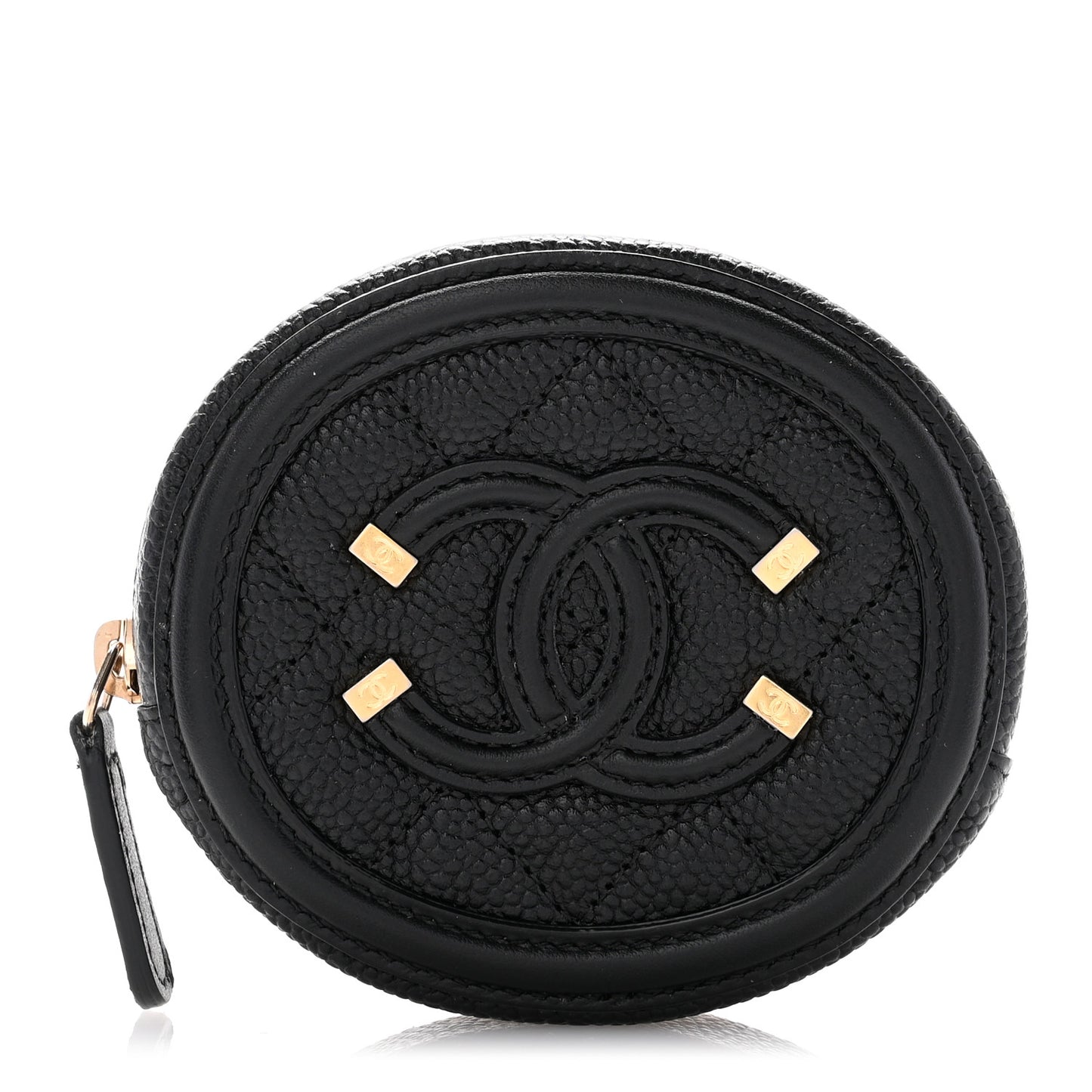 Caviar Quilted Filigree Zip Around Classic Coin Purse Black